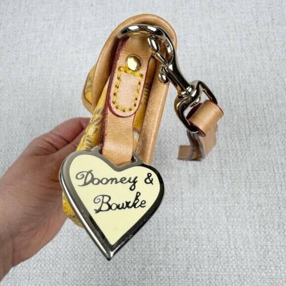 Dooney & Bourke 6" Wristlet Yellow/Tan Leather Trim Logo Snap Pouch Wallet Small - Picture 9 of 14